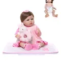 Poupée reborn réaliste en robe de dentelle rose avec peluche lapin et tétine - 47cm (Corps entier en vinyle) / Gris