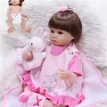 Lifelike silicone newborn baby doll in pink floral dress with plush rabbit toy - Cat Dress Rabbit Set / 47cm / Pink