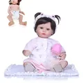 Lifelike full silicone baby doll in pink heart outfit with bottle and accessories - Pink Heart Print Set / 47cm / Black