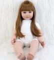Realistic reborn toddler doll with long light brown hair and a white cotton bodysuit - Basic White Bodysuit Style