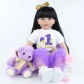 Reborn baby doll with black hair, purple tutu skirt, and 1st Birthday outfit details - Purple Birthday Style / 60 cm