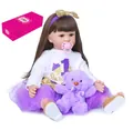 Lifelike 60cm reborn baby doll in purple first birthday outfit with teddy bear - Purple Gift Box Style (5) / 60 cm