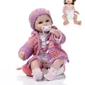 Lifelike full silicone reborn baby doll wearing purple knit sweater and bunny onesie - Multicolor (Style 11)