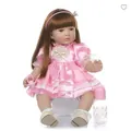 60cm reborn toddler doll with brown hair in a pink satin princess dress and crown - Pink Crown Princess Style (4) / 60 cm