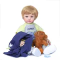 60cm lifelike reborn toddler boy doll with blonde hair, blue eyes and teddy bear accessory - Brown Eye / Gold Hair