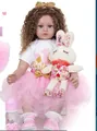 60cm reborn toddler doll with long brown hair, pink tutu skirt and plush rabbit toy - Birthday Rabbit Dress Style (8) / 60 cm