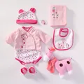 Baby doll clothing set with pink giraffe embroidery cardigan and floral romper accessories - 8-Piece Set / Giraffe Style (Fig 3) / 45-55cm