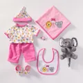 8-piece pink cotton doll clothing set with animal prints and plush elephant toy - 8-Piece Set / Elephant Lion Print Style (Fig 4) / 45-55cm