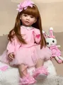 60cm Reborn-Puppe mit braunen Haaren in rosa Tüllkleid und Strickjacke für Kinder - Stil 1 / 60 cm