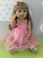 Detailed view of reborn toddler doll with blonde hair, blue eyes and pink mesh dress - Blue Eye / Pink Mesh Dress (Style 1)