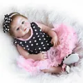 Lifelike 48cm full body silicone reborn doll in polka dot vest and pink tutu skirt - Black and White Polka Dot Dress Style (1507 Black White Dots) / 48cm
