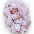 8-inch mini reborn doll in pink cartoon romper sleeping on a soft flower-shaped plush mat - Pink and White Set Sleeping Style (1) / Mini Size