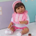 47cm reborn baby girl doll in pink and white outfit with matching knitted hat and shoes - Style 3 (With Knit Hat And Shoes) / Brown Eye