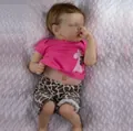 18 inch sleeping reborn baby girl doll in pink giraffe top and animal print shorts - Pink Giraffe Top With Animal Print Shorts