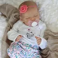 18-inch reborn baby doll in floral outfit with realistic hand-painted skin details - Cloth Body (Soft Cotton Body) / White Elephant Jumpsuit With Blue Pink Floral Pants