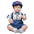Realistic 70cm reborn toddler Liam boy doll in blue star shirt and striped overalls - British Gentleman Suspender Style / Blue (Style 1) / 70 cm