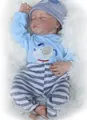 Reborn baby Levi doll in light blue puppy outfit and gray striped pants sleeping - Exquisite Painting (Style 4) / Cloth Body
