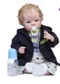 55cm reborn baby boy doll Shaya wearing blue hoodie with pacifier and bottle accessories - Gold Hair Pacifier Style(1) / 55 cm