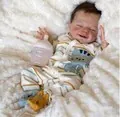 22-inch full body silicone reborn doll in blue and yellow striped onesie with bottle - Simple Painting 2(2005) / 55cm Silicone Body Boy