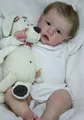 22-inch lifelike reborn baby girl doll in white lace romper with plush puppy toy - Full Silicone Girl Style / Exquisite Embroidery Painted Style