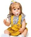 Lifelike 55cm full silicone reborn baby doll in yellow floral suspender outfit - Blue Floral Suspender Pants Style / 55cm