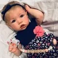 Lifelike 22-inch reborn baby girl doll in blue floral outfit with beaded pacifier clip - Full Silicone Girl Style / Standard Floral Ornament Style