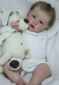 22-inch lifelike reborn baby girl doll in white romper with a polka dot plush toy puppy - Full Silicone Girl Style / Standard Puppy Style
