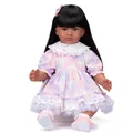 Detailed view of 60cm black toddler doll wearing floral dress and pink hair accessory - Realistic Princess Doll (1811 Black) / 60 cm / Dark Skin Tone (Purple Floral Dress)