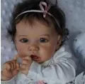 22 inch reborn baby saskia doll with dark curly hair and pink ribbon headband - Full Silicone Girl Style / Standard Pink Ribbon Painted Style