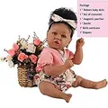 55cm African American Reborn baby doll with black curly hair and floral outfit set - Cloth Body Style / Pink Floral Style (3)
