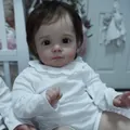 Lifelike 58cm Maggi reborn doll with brown hair wearing a white lace collar romper - White Lace Collar Romper Style / 58cm