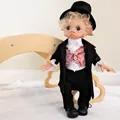 Lifelike 17-inch elf baby doll in formal tuxedo with top hat and curly blonde hair - Boy Style