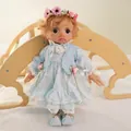 17-inch realistic elf reborn baby doll in blue polka dot dress with floral crown - Girl Style
