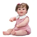 50cm realistic reborn baby doll KODI in pink dress with brown curly hair and bow - Pink Dress Simulation Doll