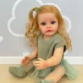 55cm lifelike reborn baby doll with blonde curly hair and green knit tulle outfit - As Pictured / 55cm