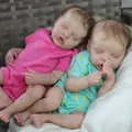 Realistic 18-inch Twin A and B reborn baby dolls in pink and blue lemon rompers - TWIN B Style (Full Body Boy)
