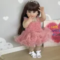 55cm lifelike reborn doll in pink lace tutu dress with sparkling rhinestone crown - Pink Princess Dress Style / 55 cm