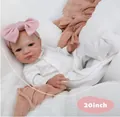 Realistic 20 inch reborn baby doll August in white romper and pink bow headband - White Romper with Pink Bow Style / 50cm
