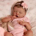 Lifelike 18 inch sleeping reborn baby doll in pink romper with plush bunny toy - 18 inch / Full Adhesive