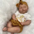 Lifelike Joseph Awake reborn baby doll in white floral t-shirt and yellow polka dot headband - Closed Eyes Yellow Polka Dot Style / 60CM
