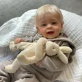 24 inch lifelike reborn baby boy doll Yannik in brown knit outfit with plush rabbit - Cloth Body Style / 60 cm