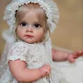 Realistic Reborn Toddler Maggi Doll in white lace dress and matching bonnet - Creamy White Lace Dress Style (JD956) / 60cm Cloth Body
