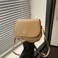 Minimalist light coffee leather saddle bag with silver fashion trend lettering - Khaki