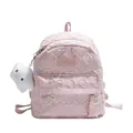Pink quilted school backpack with bow embroidery and cloud plush charm for students - Pink Large With Pendant