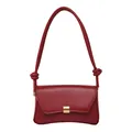 Retro dark red baguette shoulder bag with gold metal buckle and curved bottom design - Red