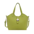 Avocado green PU leather bucket bag with wavy edge design and silver metal N buckle - Green