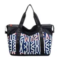 Large capacity travel duffel bag with black upper and blue printed dry wet separation compartment - Letter Style