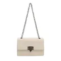 Chic cream-colored crossbody bag with woven texture and metallic chain strap in high-quality finish - White