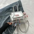Mini sac à dos argenté métallisé rétro pour fille avec charme en peluche et perles - Sans pendentif / Argent
