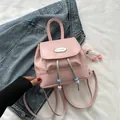 Mini sac à dos rose en cuir PU avec cordon de serrage et charmant pendentif peluche - Sans pendentif / Rose